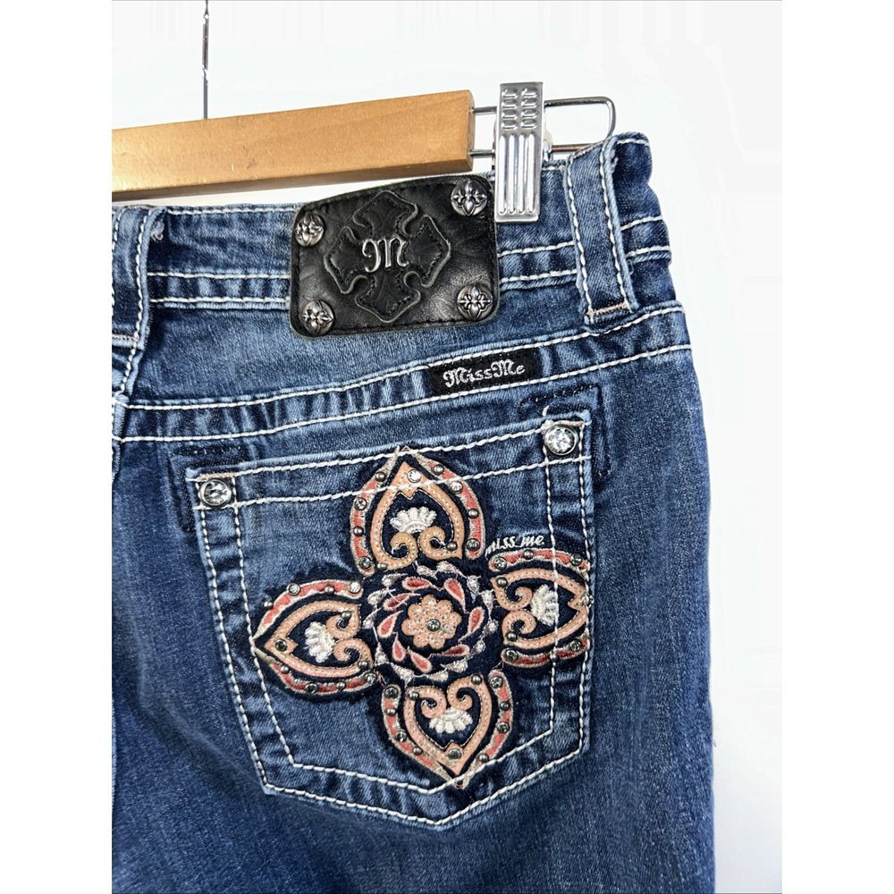 Women's Miss Me Skinny Jeans Embellished Multi Color Stitching Sz 31 No Pilling